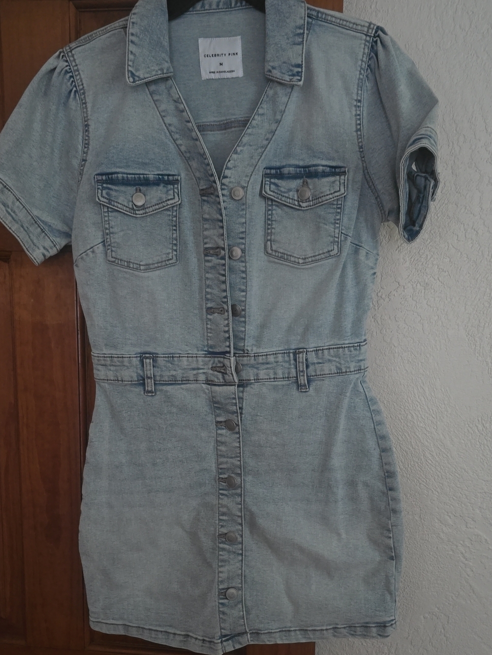 Celebrity Pink Light Blue Denim Mini Shirt Dress